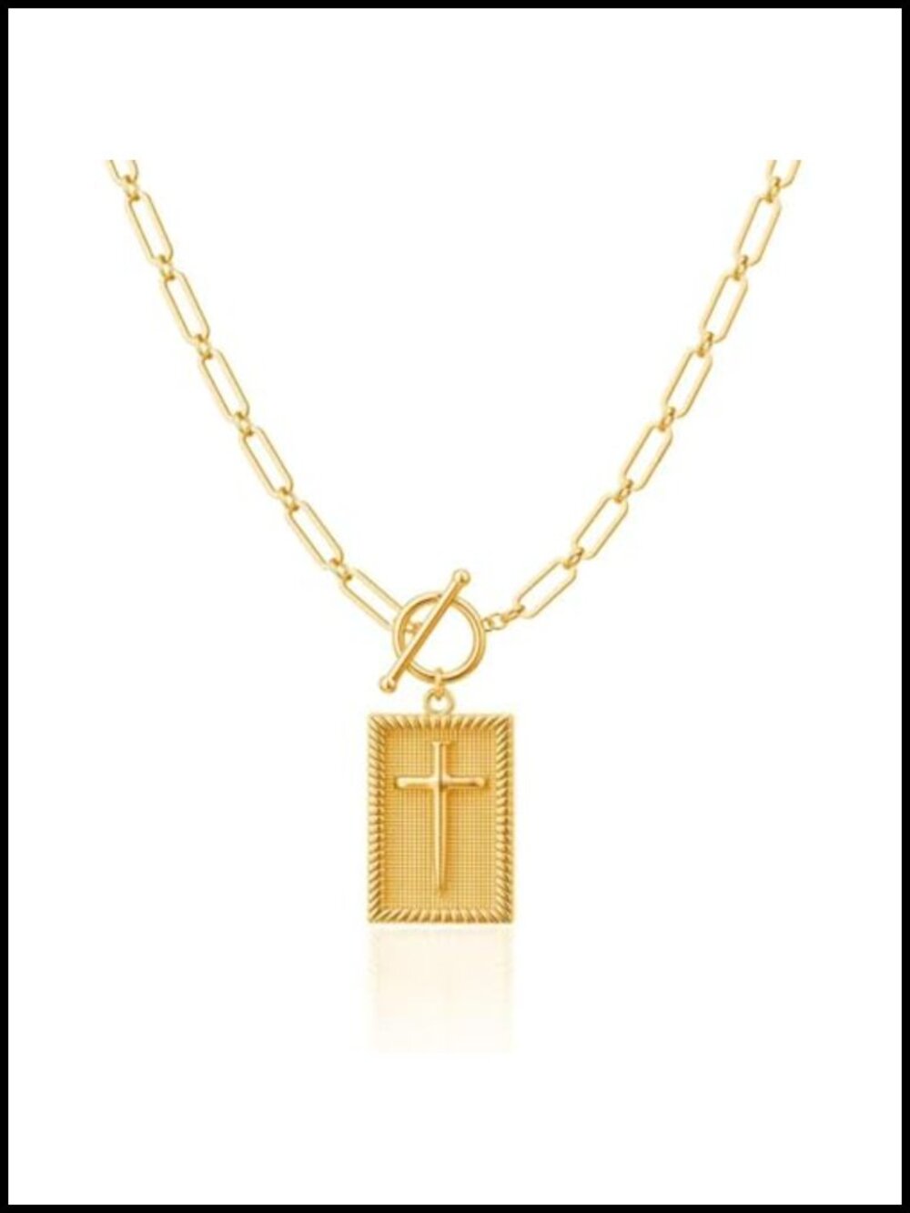 Cross Necklace for Women 18K Gold Plated Paperclip Toggle Clasp Pendant